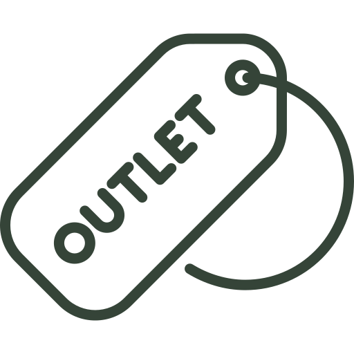 מתאר פשוט של תווית מחיר עם הכיתוב OUTLET מודגש, בהשראת ריהוט נורדי ועיצוב נקי ומעוצב.